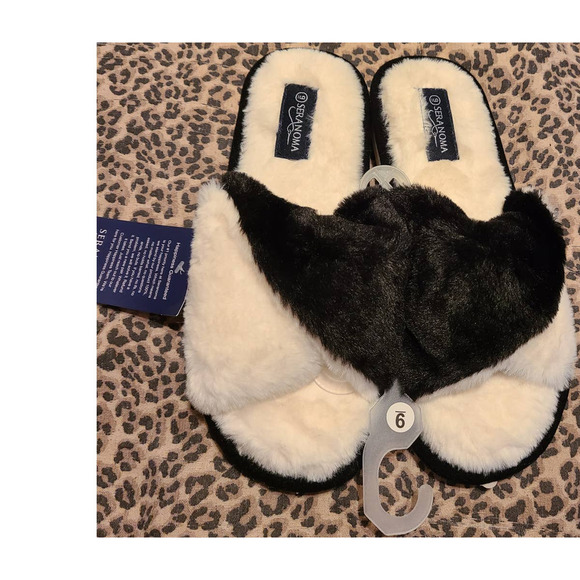 Seranoma Jamie Women's Open Toe Two Tone Fluffy Bedroom Anti Slip Slipper 9 (AH) - Picture 3 of 6